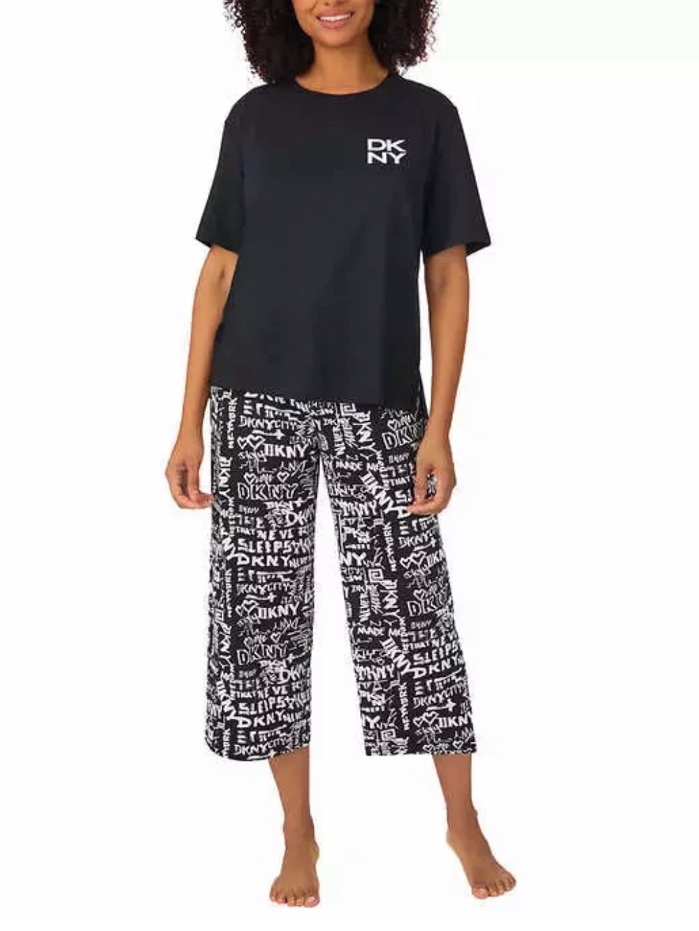 DKNY Black & White Logo Crop Pajama Pants